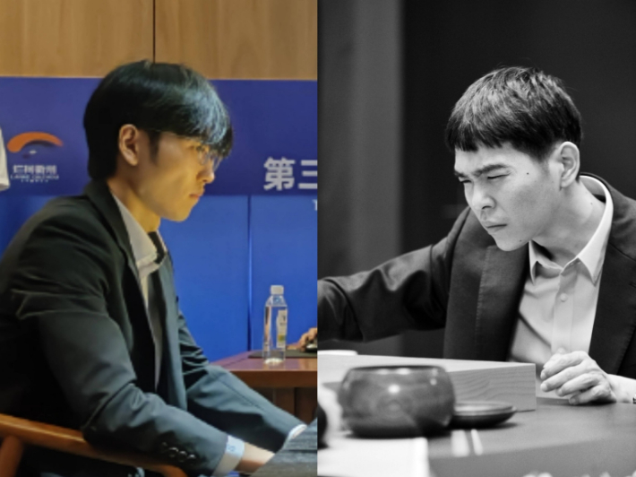10년 전 알파고 리와 대국 중인 이세돌(사진 오른쪽). 왼쪽은 신진서의 최근 대국 장면. 한국기원·이시용 작가 제공