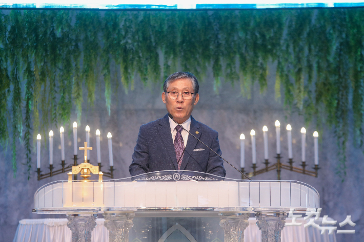 전북지방남전도회연합회 회장 임채선 장로가 개회사를 전하고 있다. 최화랑 기자