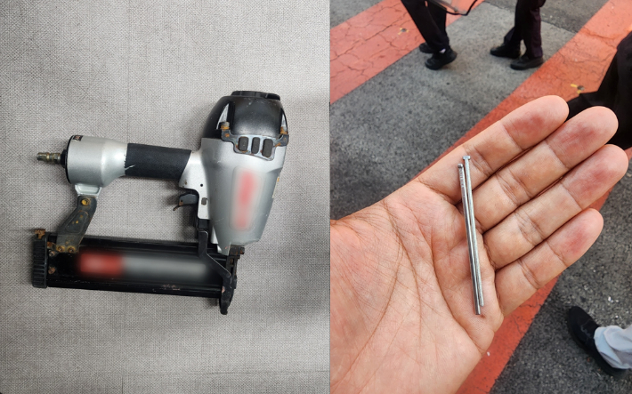 22일 오전 부산 사상구에서 한 50대 남성이 건설현장에서 사용하는 타정총을 들고 난동을 부리다 경찰에 붙잡혔다. 타정총 모습. 부산경찰청 제공