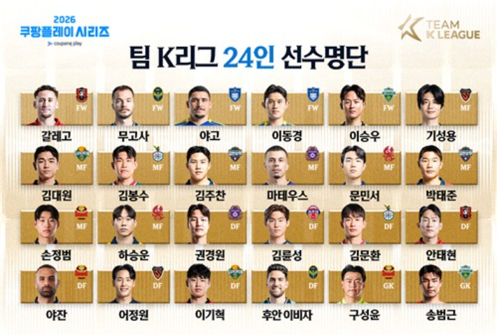 팀 K리그 명단. 한국프로축구연맹 제공