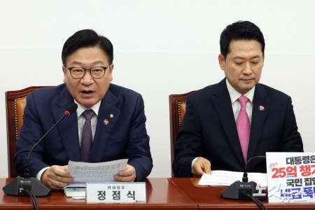 발언하는 정점식 원내대표