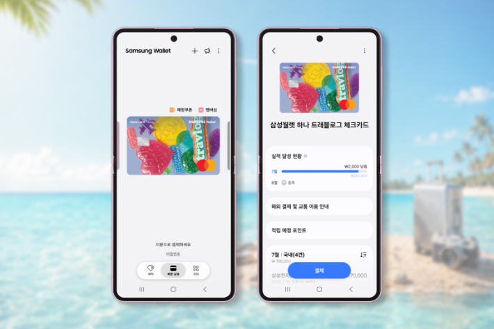 삼성전자, 삼성 월렛에 '삼성 월렛 하나 트래블로그 체크카드' 추가. 삼성전자 제공