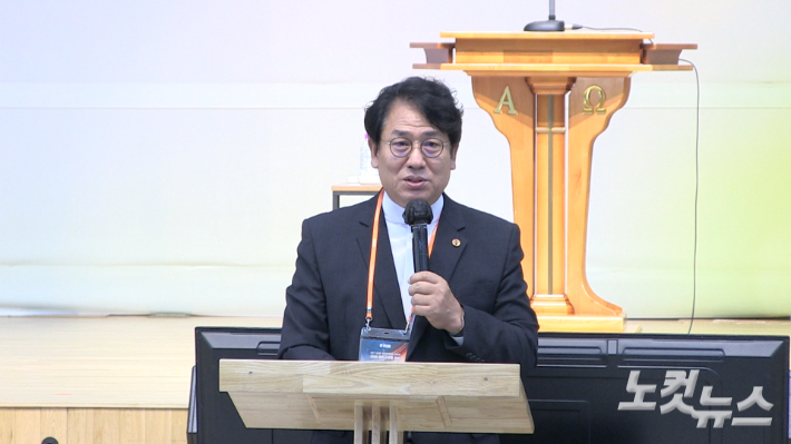 민족복음화운동본부 본부 대표회장 이상문 목사가 설교하고 있다. 이바울 기자