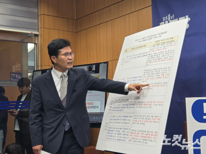 지난 3월 19일 당시 민주당 이원택 국회의원이 전북도의회에서 기자회견을 열어 12·3 내란 당시 김관영 도지사의 내란 방조 의혹을 제기하고 있다. 최명국 기자