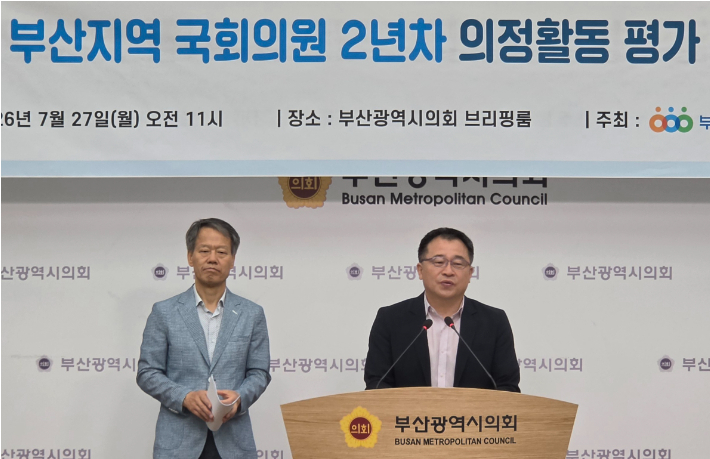 지난 27일 부산지역 국회의원 2년차 의정 활동평가를 발표한 부산경실련이 이헌승 의원의 발언 횟수를 정정했다. 부산시의회 제공