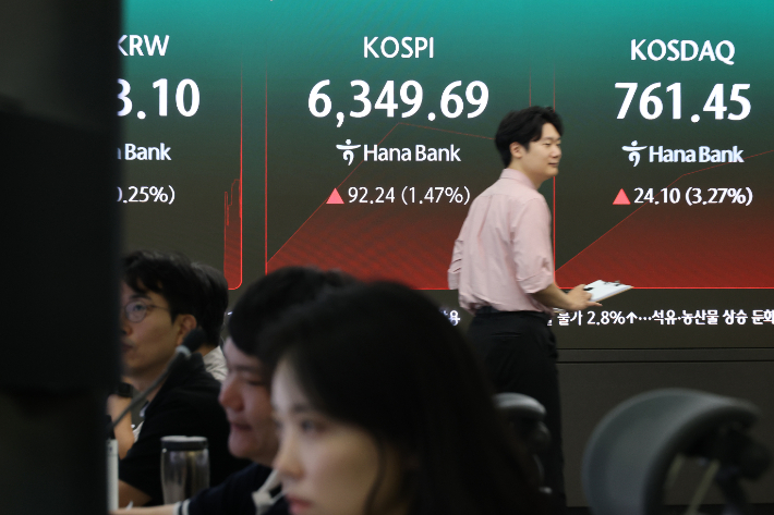 4일 서울 하나은행 본점 딜링룸에 코스피가 표시되고 있다. 연합뉴스