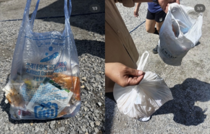 일본 나가노현 마쓰모토시 가미코치에 위치한 한 산장 공식 SNS에 경기도 안산시 로고와 한글 등이 인쇄된 20ℓ짜리 종량제봉투 사진이 공개됐다. SNS 캡처
