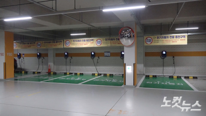 경기도의 한 아파트 주차장에 비어있는 친환경차 전용주차구역. 박철웅 PD