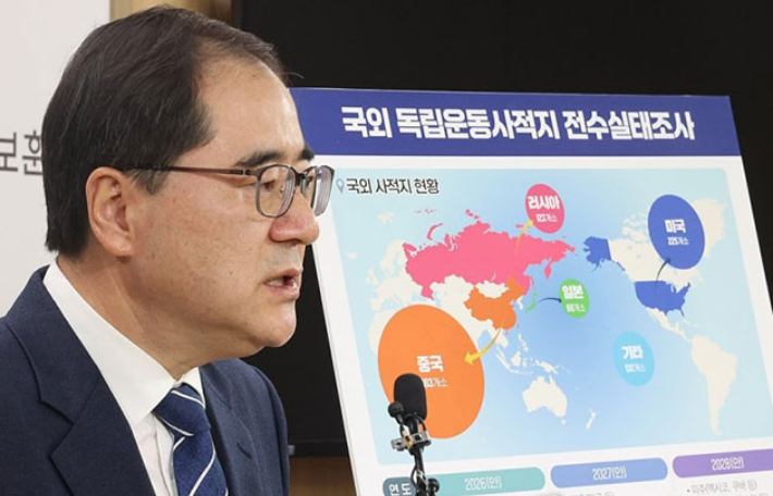 지난 2월 남궁선 국가보훈부 보훈문화정책관이 정부세종청사 보훈부 기자실에서 국외 독립운동사적지 전수 실태조사 계획을 설명하고 있다. 연합뉴스