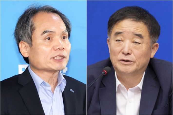 박규환 최고위원(왼쪽)과 강득구 최고위원. 연합뉴스