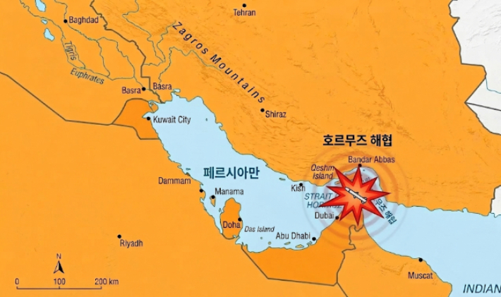 호르무즈 해협 인근 지도. AI 생성 이미지