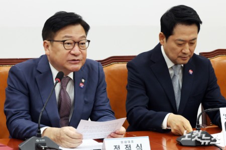 발언하는 정점식 원내대표