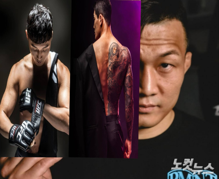 '코리안 좀비' 정찬성(사진 맨 오른쪽)과 다음 달 20일 UFC 331 대회에서 페더급 경기를 잇따라 벌이는 최두호와 유주상(사진 가운데). 정찬성 SNS 캡처·편집