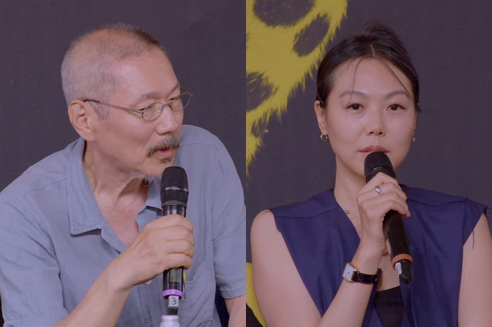 왼쪽부터 홍상수 감독, 배우 김민희. 로카르노국제영화제 스트리밍 캡처