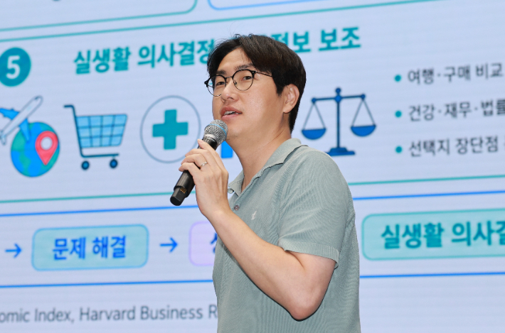 하정우 전 대통령비서실 AI미래수석비서관이 지난 13일 정읍 아우름캠퍼스에서 열린 '민선 9기 도민주권 대전환 도-시군 상생 발전 정책 라운딩'에서 강연하고 있다. 전북도 제공