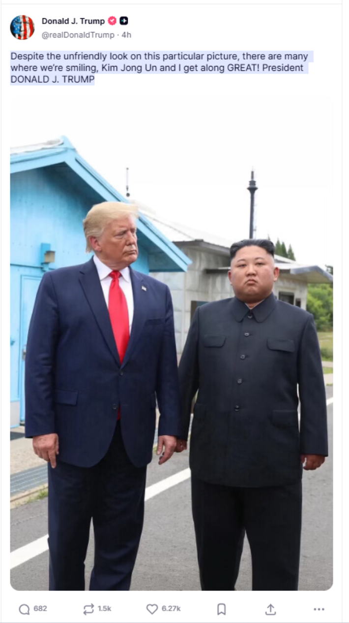 트럼프 대통령 트루스소셜 캡처