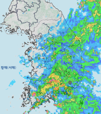 강수 레이더. 기상청 누리집 캡쳐 