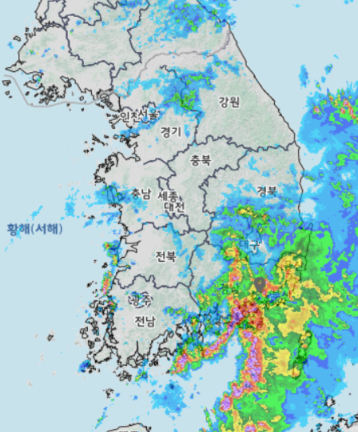 강수 레이더. 기상청 누리집 캡처