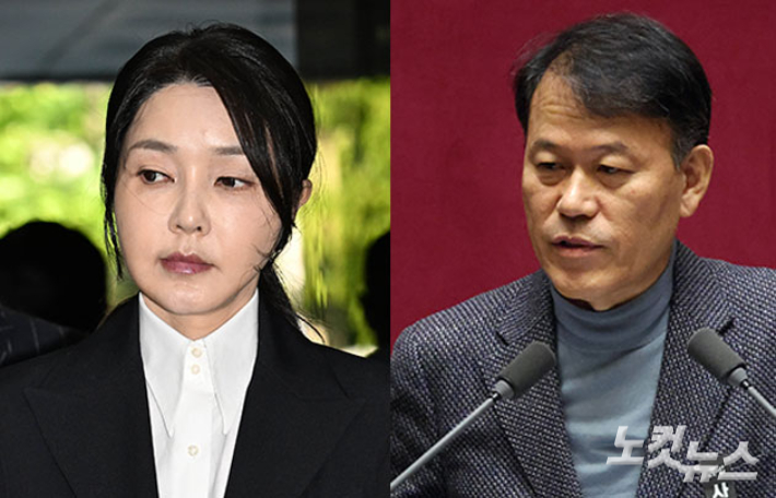 '대통령 관저 이전 특혜' 의혹을 받는 김건희씨(왼쪽)와 국민의힘 윤한홍 의원. 황진환·윤창원 기자