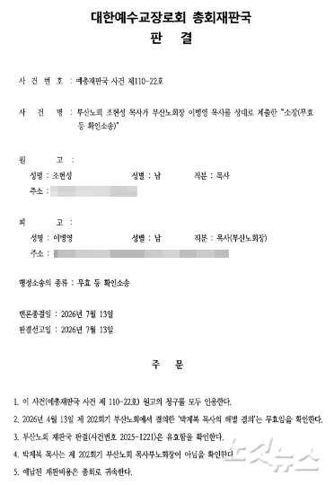 총회재판국 판결문.
