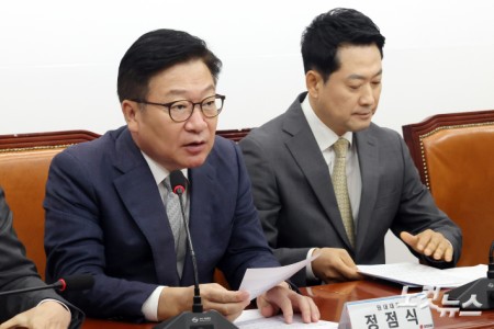 발언하는 정점식 원내대표