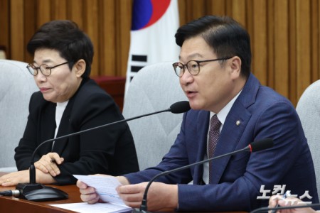 발언하는 정점식 원내대표