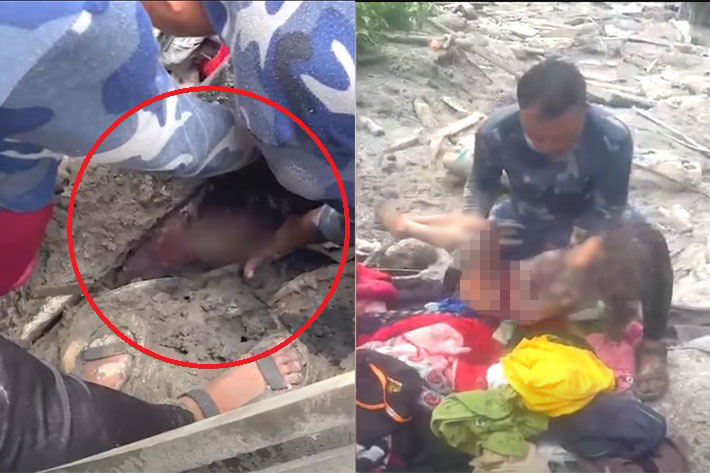 네팔 무장경찰 구조팀에 의해 극적으로 구조된 마니샤 마가르의 모습. 네팔 무장경찰 페이스북 영상 캡처