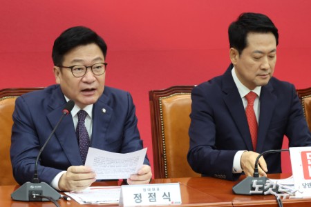 발언하는 정점식 원내대표