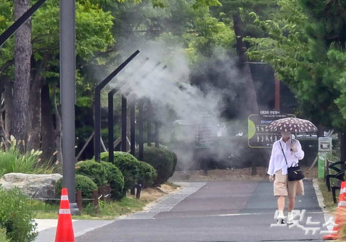 부산 남구의 한 공원에서 시민이 산책 중이다. 송호재 기자