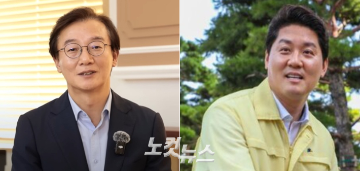 더불어민주당 같은당 소속인 전재수 부산시장(왼쪽)과 박상준 강서구청장이 강서구 생곡동 광역폐기물처리시설을 놓고 정면 출동하고 있다. 국재일 아나운서, 강서구 제공