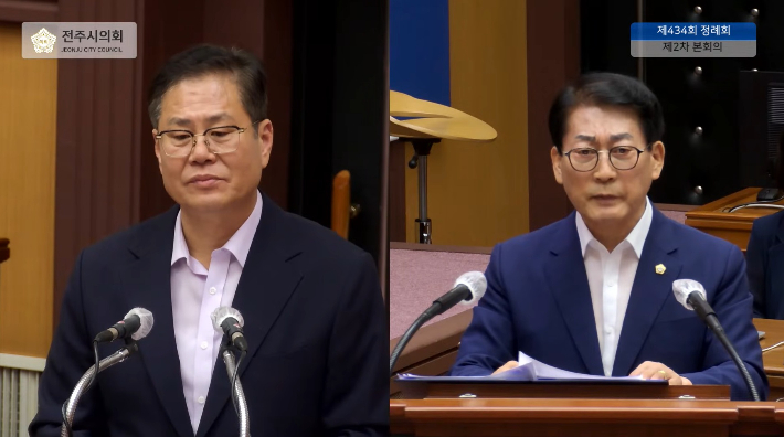 왼쪽부터 조지훈 전주시장과 김윤철 전주시의원. 전주시의회 제공
