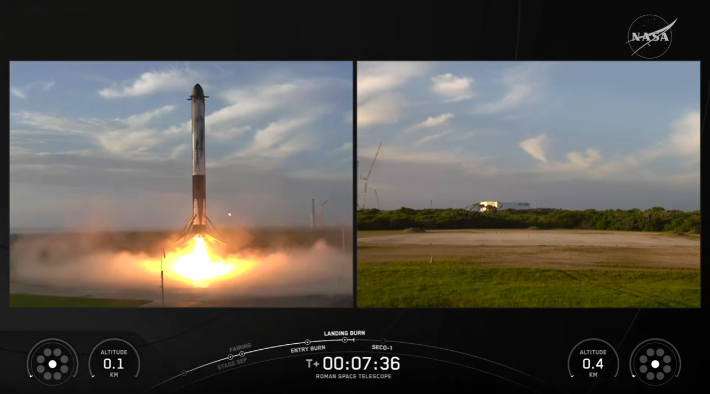 NASA의 중계 카메라 1대가 착륙장을 잘못 촬영해 부스터 1기만 착륙하는 것처럼 보이는 해프닝이 발생했다. NASA 유튜브 중계 영상 캡처