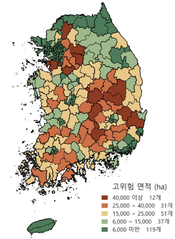 추석 성묘객 고위험 시군 분포도. 국립산림과학원 제공
