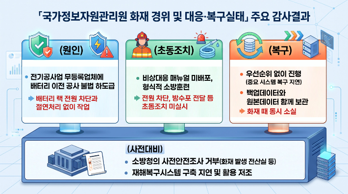 국정자원 화재 경위 및 복구실태 인포그래픽. 감사원 제공