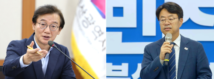 전재수 부산시장(왼쪽)과 박홍배 더불어민주당 부산시당위원장. 부산시, 민주당 제공 