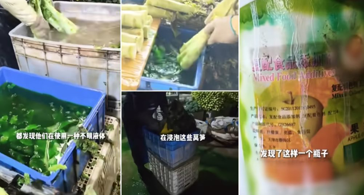 중국 동영상 플랫폼 빌리빌리 '다레이의 일상 속 식품 과학 이야기'(大雷的食品科普日常) 채널에 지난 5일 올라온 '간쑤성 란저우시 위중현의 염색 상추 사태에 관한 조사'(关于甘肃兰州榆中县"染色莴笋"的情况调查) 영상 캡처