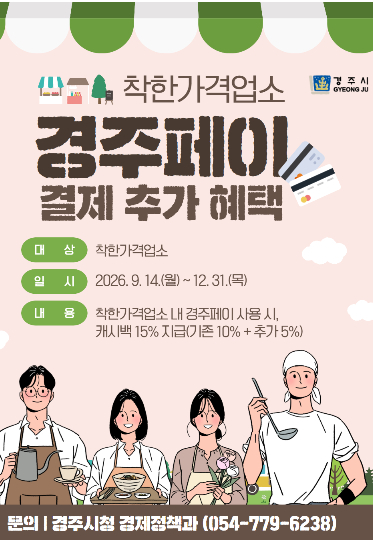 경주시 착한가격업소 경주페이 캐시백 15% 지급 안내 홍보물. 경주시 제공