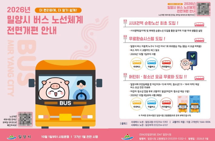 밀양시 시내버스 노선 전면개편 안내도. 밀양시 제공 
