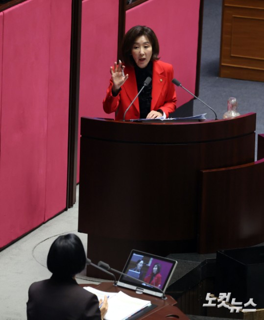 국무총리에게 질문하는 나경원 의원