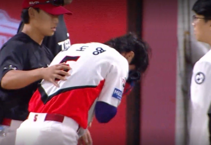 코뼈 골절 부상 당한 KIA 타이거즈 김도영. 연합뉴스 