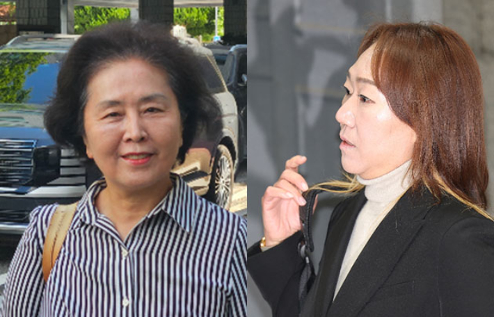 김영선 전 의원과 강혜경 씨. 이형탁 기자·연합뉴스