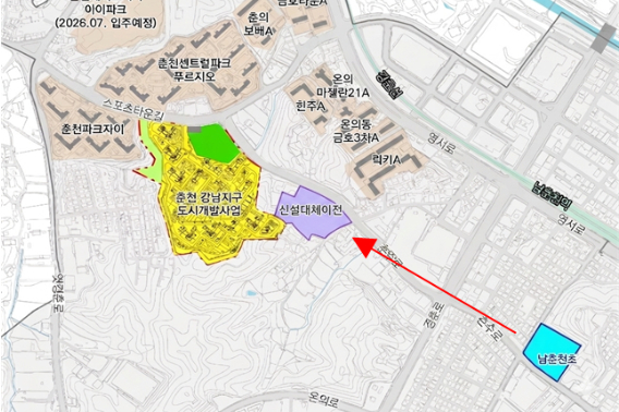 신설대체 이전이 확정된 남춘천초 부지. 강원교육청 제공