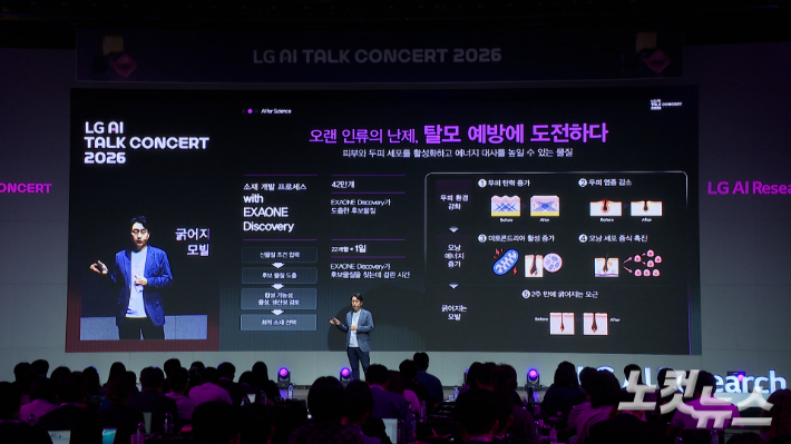 LG AI 토크 콘서트 2026에서 임우형 LG AI연구원 공동 연구원장이 발표하고 있는 모습. 남성경 기자