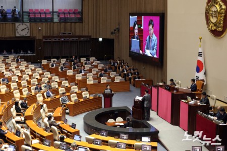 14일 서울 여의도 국회에서 열린 제439회국회(정기회) 제8차 본회의 교육·사회·문화 분야 대정부 질문에서 한성숙 국무총리가 의원 질의에 답변을 하고 있다.