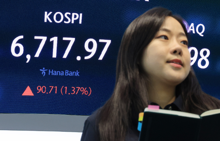 16일 서울 중구 하나은행 본점 딜링룸에 코스피가 표시되고 있다. 연합뉴스