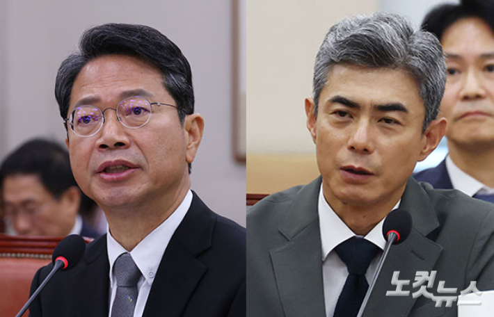 김승원 법무부장관 후보자(왼쪽)와 강신철 국방부장관 후보자. 황진환 기자