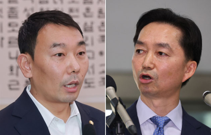 더불어민주당 김용민 의원(왼쪽)과 김지용 초대 중대범죄수사청장 지명자. 연합뉴스