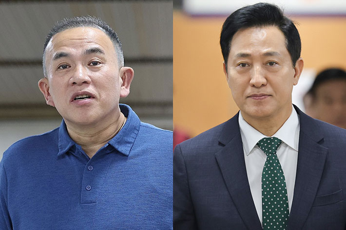  정치 브로커 명태균씨(왼쪽), 오세훈 서울시장. 연합뉴스