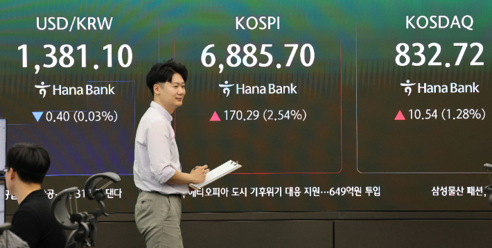 18일 서울 중구 하나은행 딜링룸에서 직원이 업무를 보고 있다. 연합뉴스