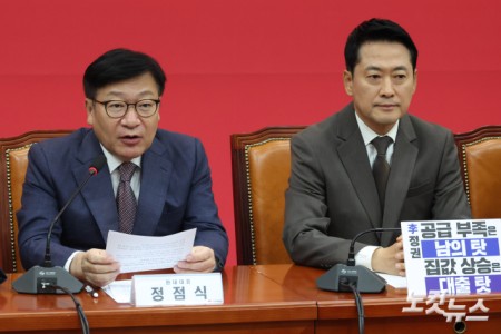 발언하는 정점식 원내대표